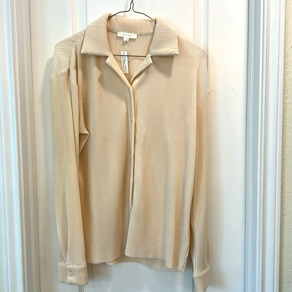 Button up cream top with accordion details